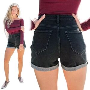 KanCan Signature High Waisted Mom Cuffed Shorts in Erin Washed Black Denim Sz 27